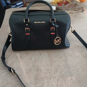 Michael Kors Black Leather Satchel with Gold Hardware